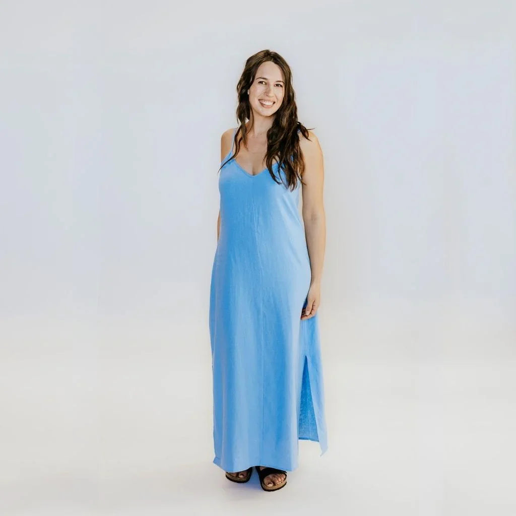 Gina Women's Linen Slip Dress | Pool Blue