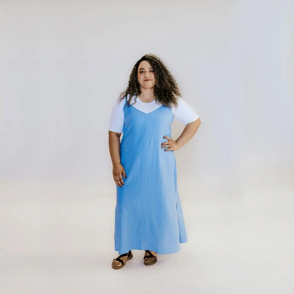 Gina Women's Linen Slip Dress | Pool Blue - Moke Apparel Gina Women's Linen Slip Dress | Pool Blue - Moke Apparel