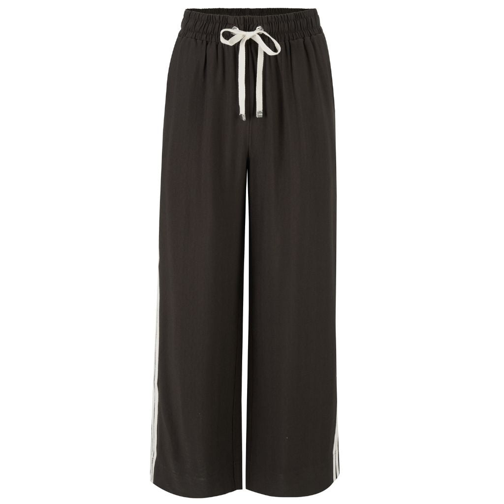 Indiana Women's Wide Leg Pants | Dark Chocolate with Cream Side Stripes