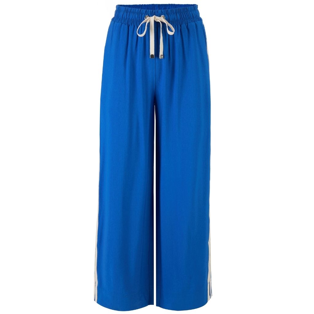 Indiana Women's Wide Leg Pants | Dazzling Blue with Cream Side Stripes