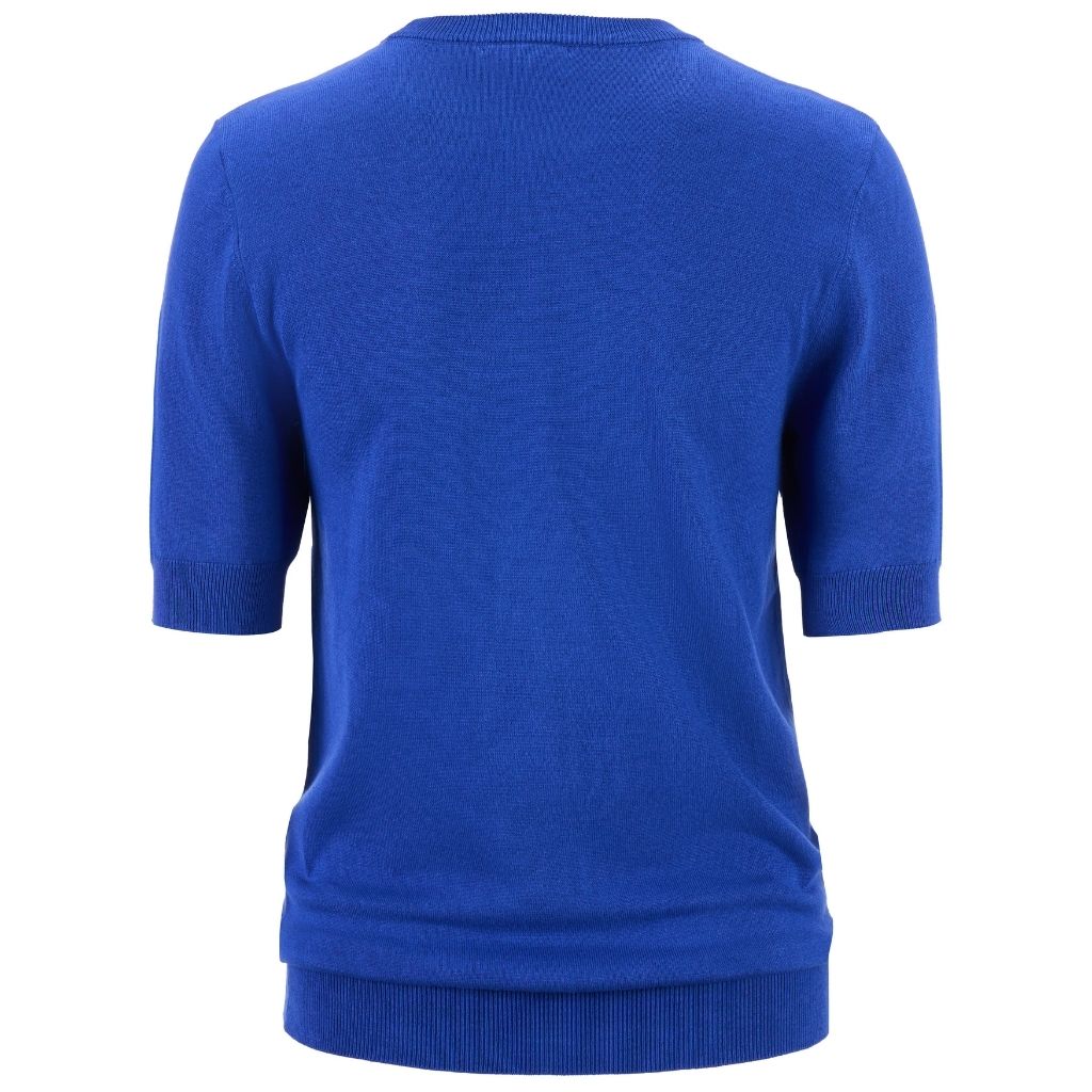 Moke royal blue knit sweater with silver button shoulder details