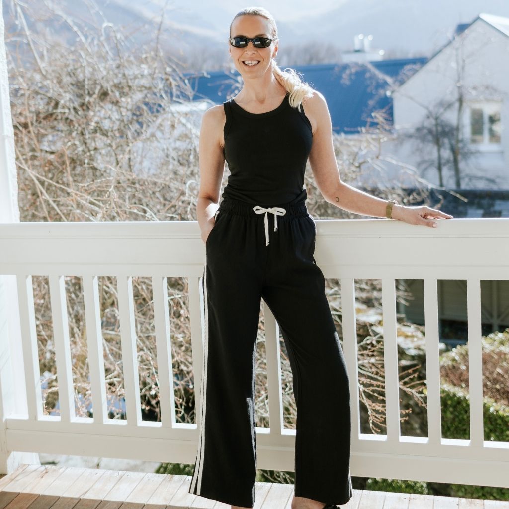 Moke women's black wide-leg drawstring trousers