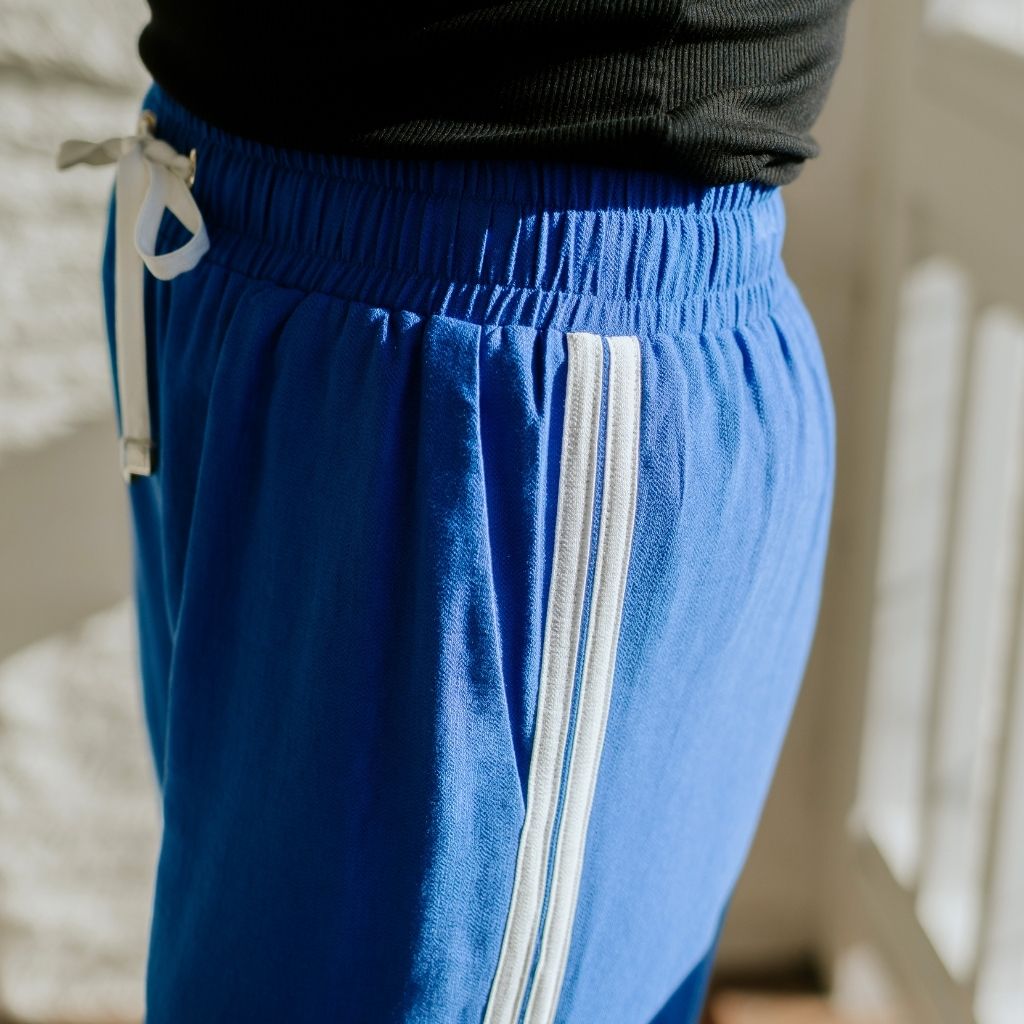 Indiana Women's Wide Leg Pants | Dazzling Blue with Cream Side Stripes