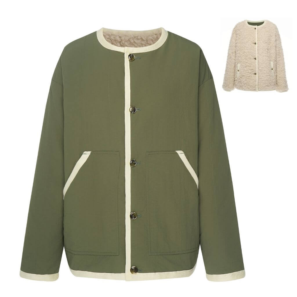 Juniper Reversible Faux Shearling Jacket - Olive Green/Cream