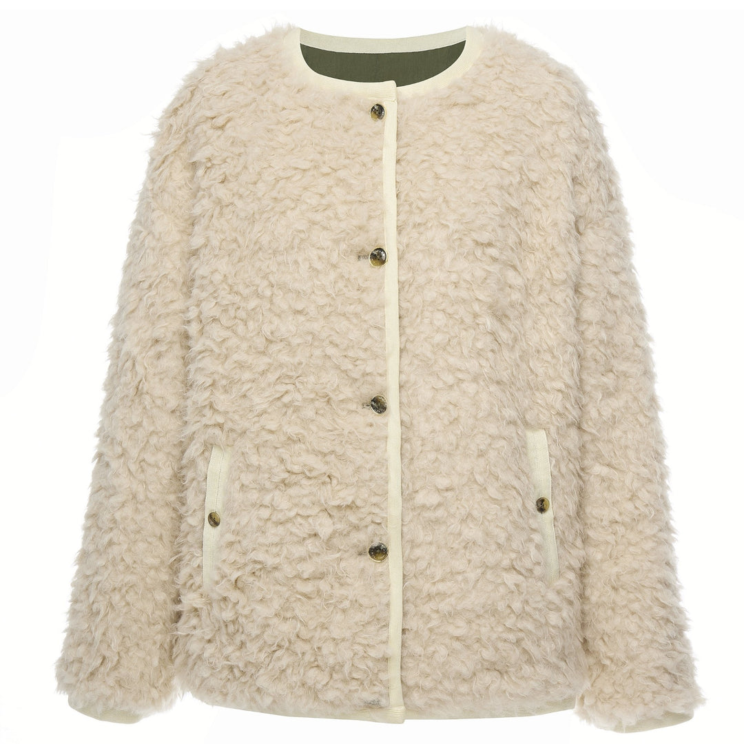 Juniper Reversible Faux Shearling Jacket - Olive Green/Cream
