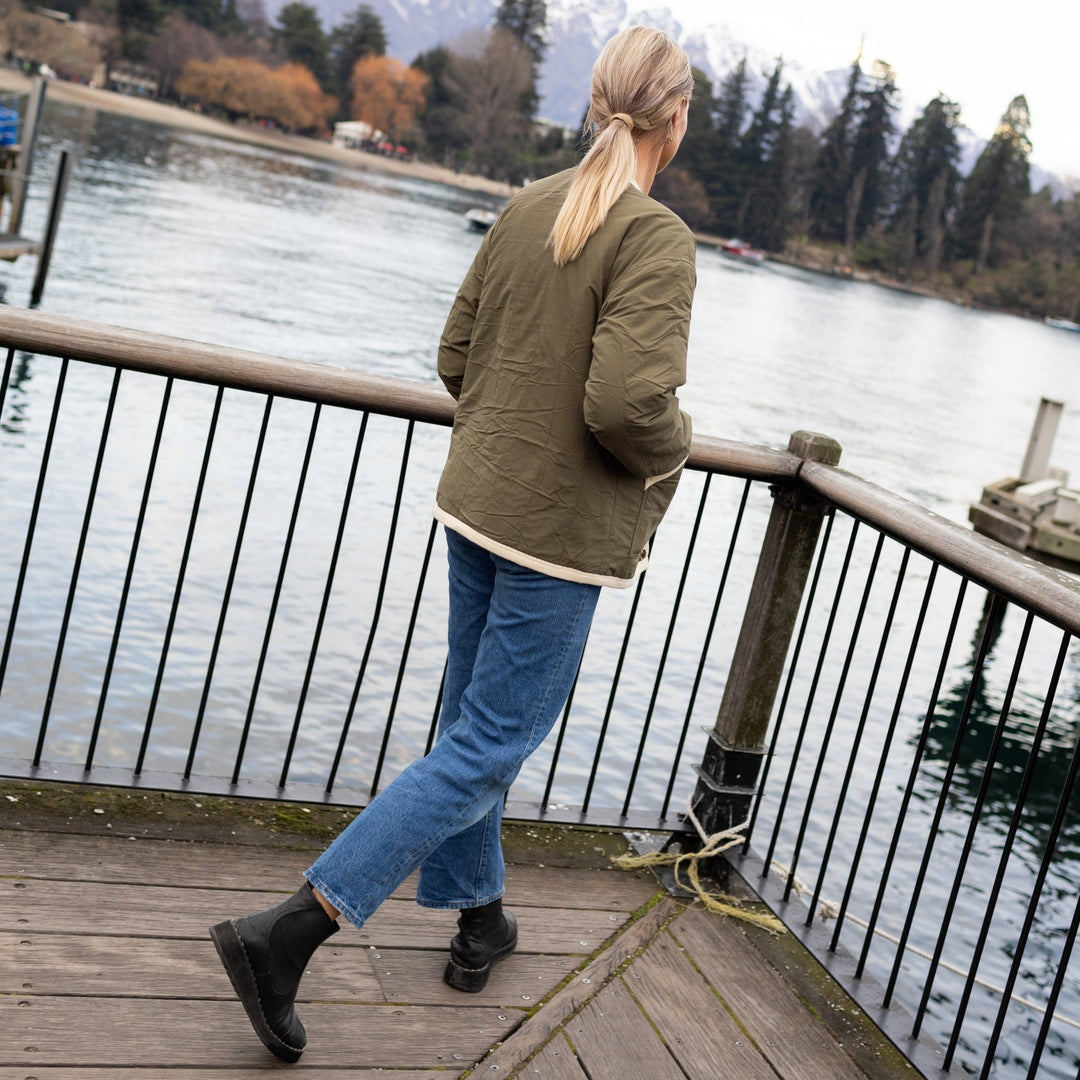 Juniper Reversible Faux Shearling Jacket - Olive Green/Cream