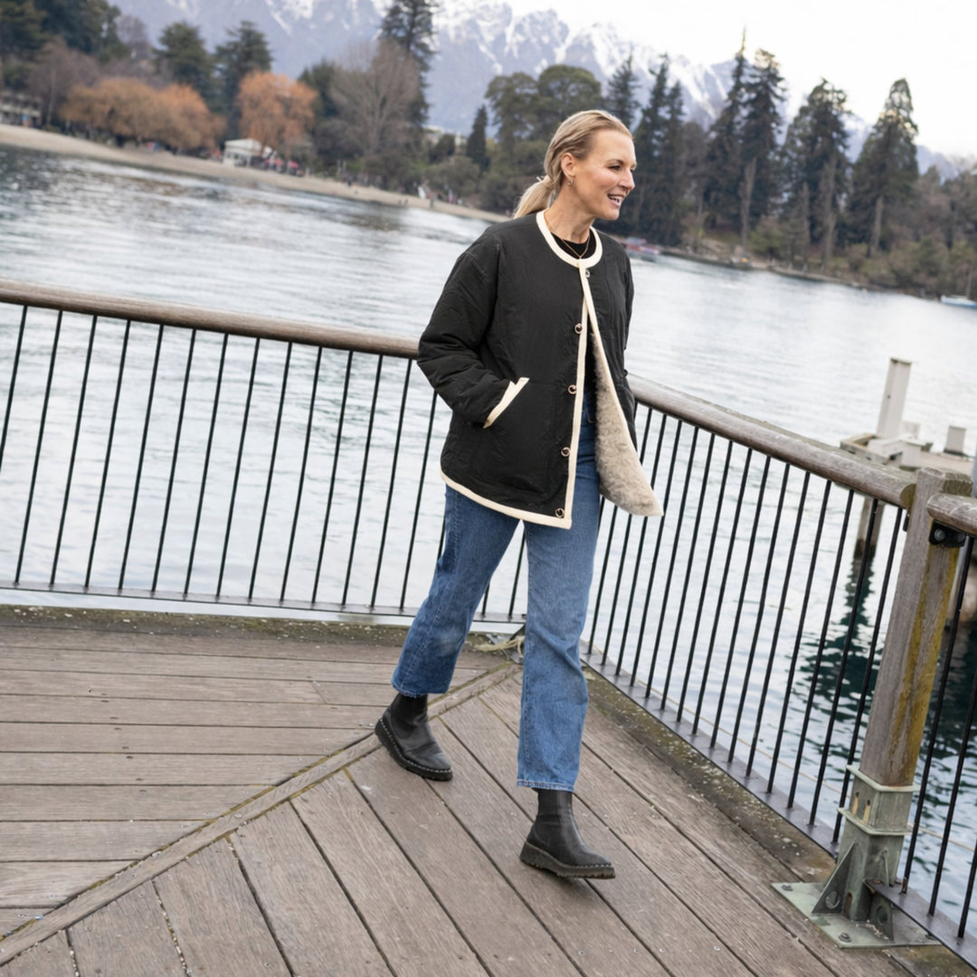 Juniper Reversible Faux Shearling Jacket - Black/Cream