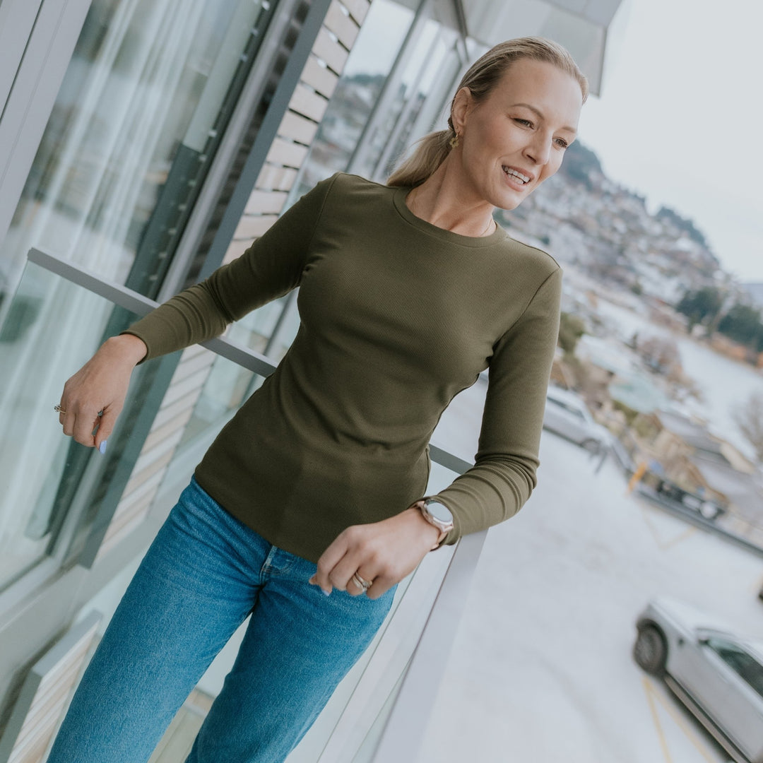 Lina Long Sleeve Ribbed Top - Bonsai