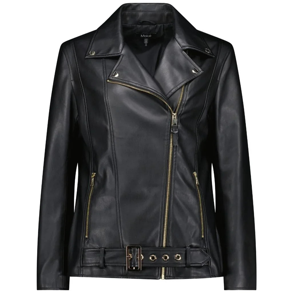 Lou Women's Faux Leather Biker Jacket Black Moke Apparel