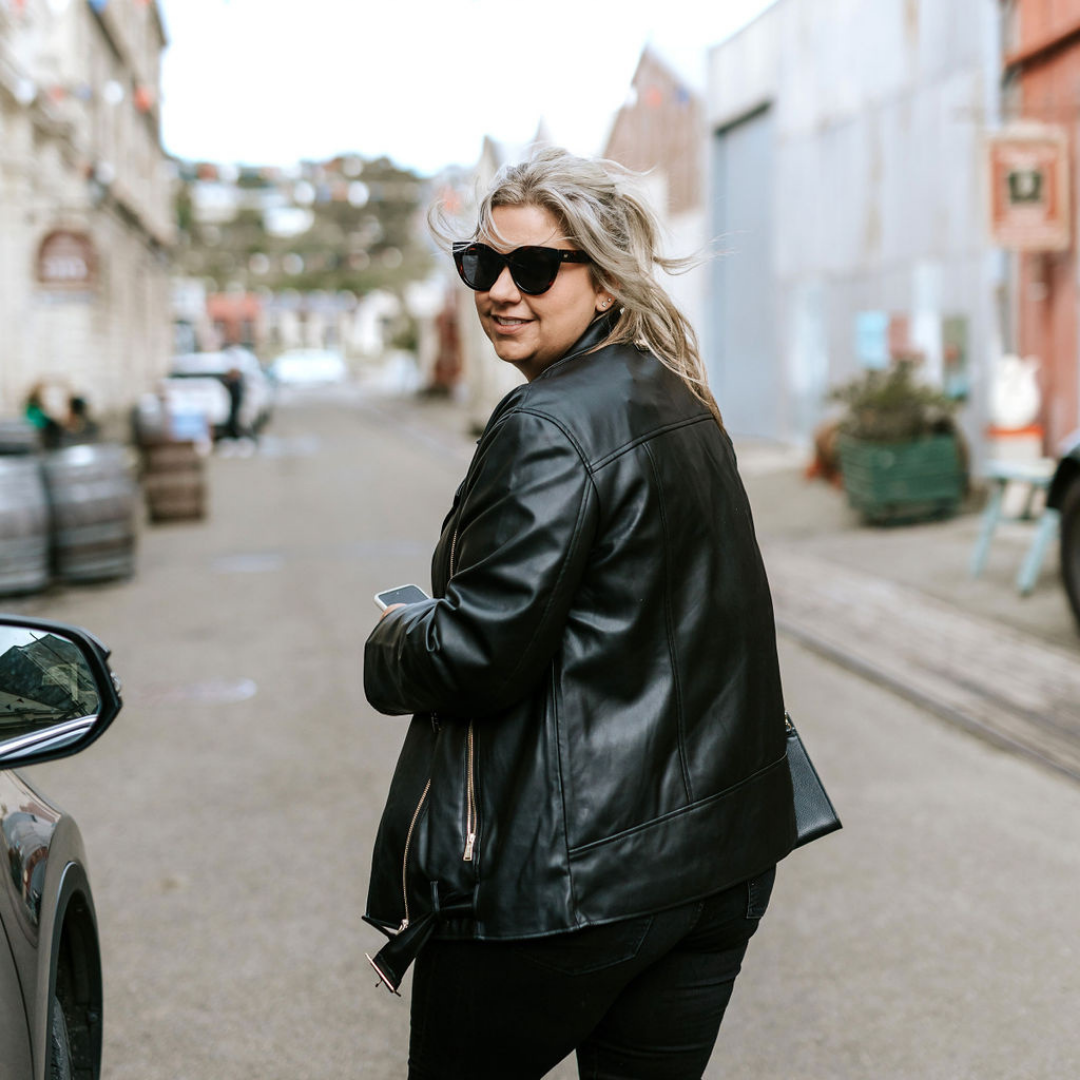 Lou Women&#39;s Faux Leather Biker Jacket - Black