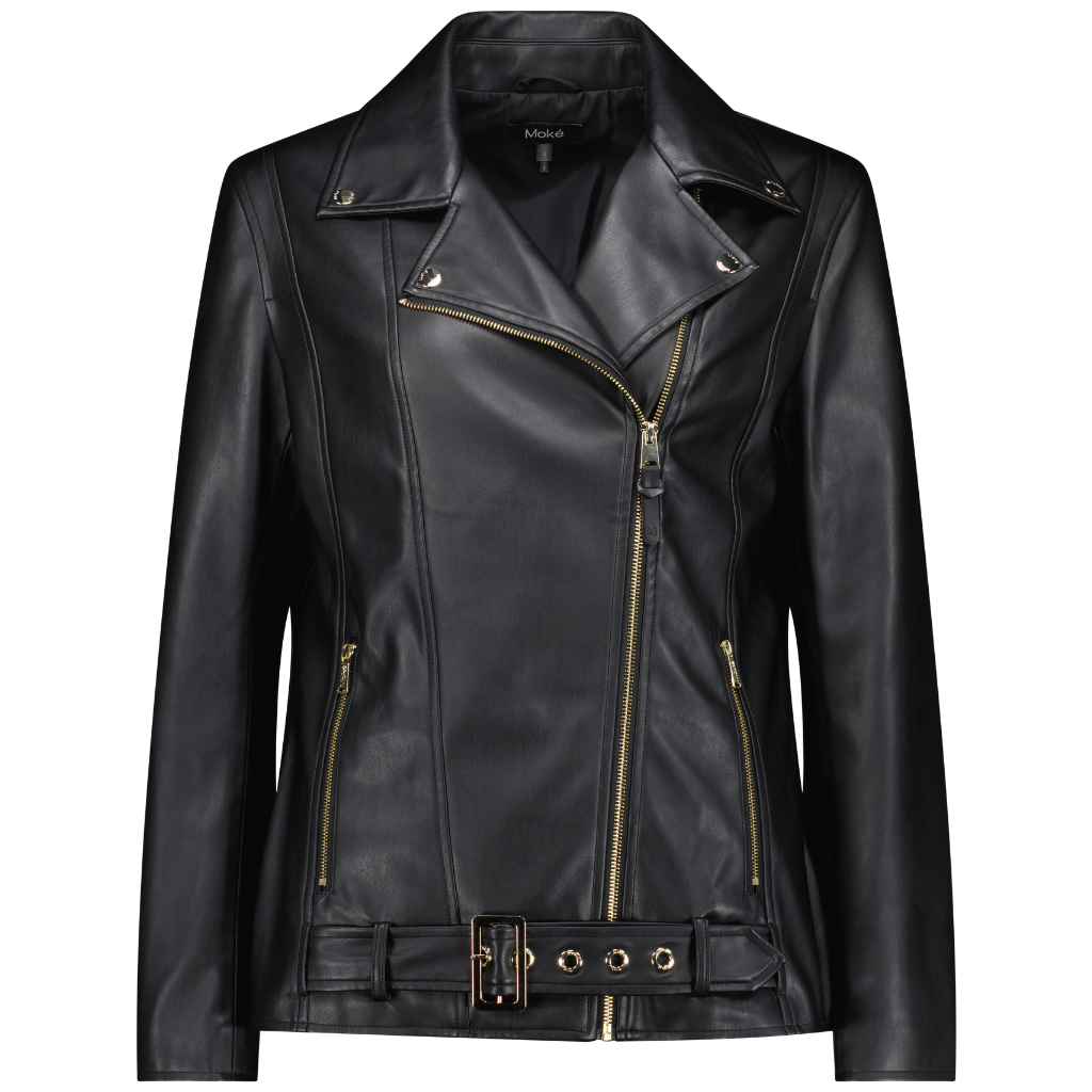 Lou Women's Faux Leather Biker Jacket - Black