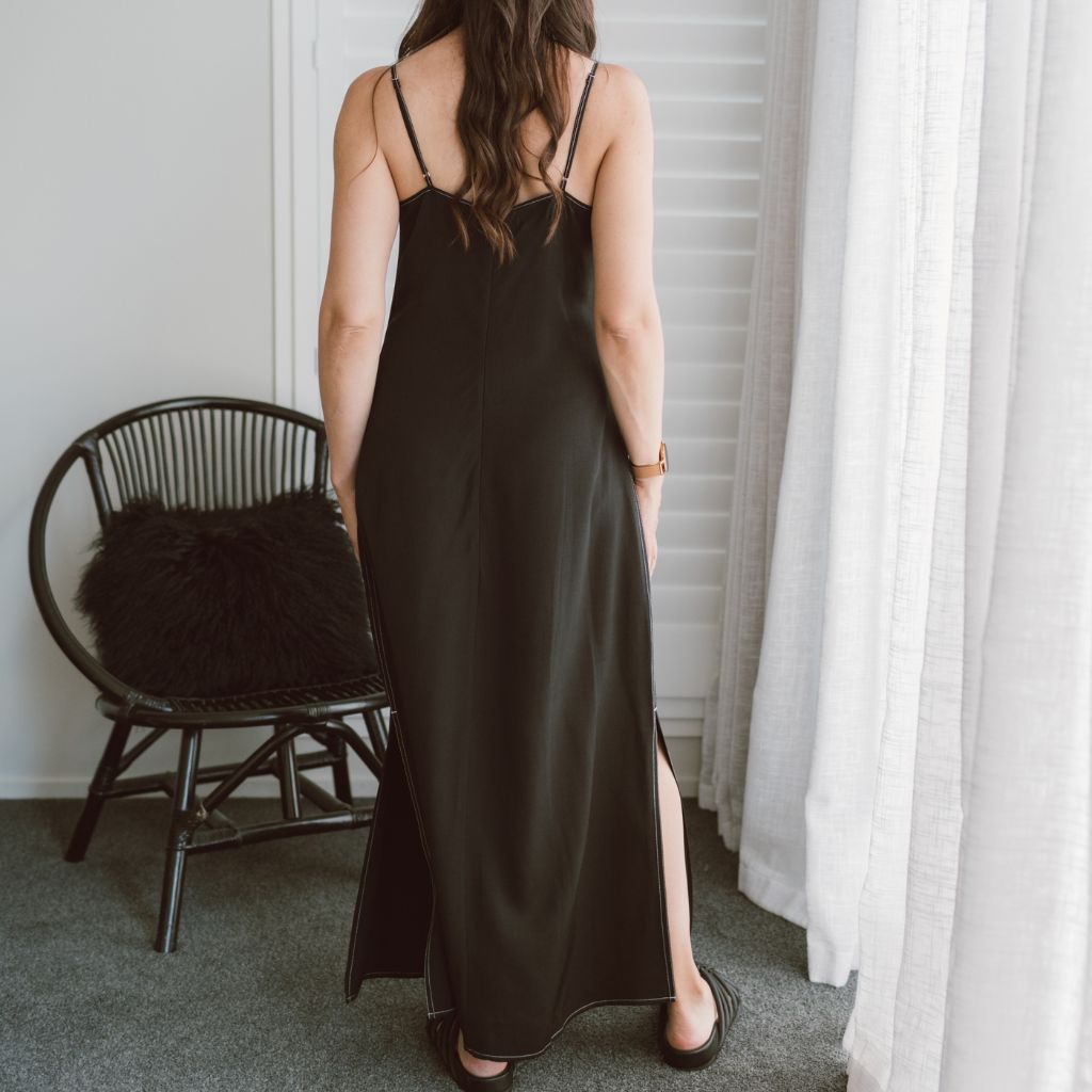 navy blue dress for baby girl Vintage 90s Winter Silks Black Silk Slip Dress main image 1