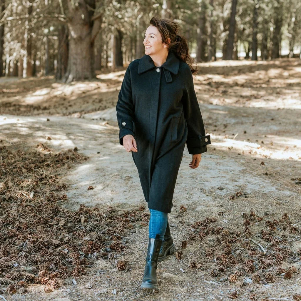 Maddie Women's Wool Coat - Black - Moke Apparel