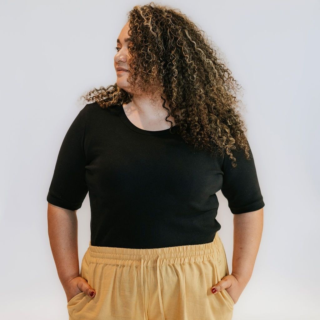 Meme Women's Cotton Ribbed Tee - Black