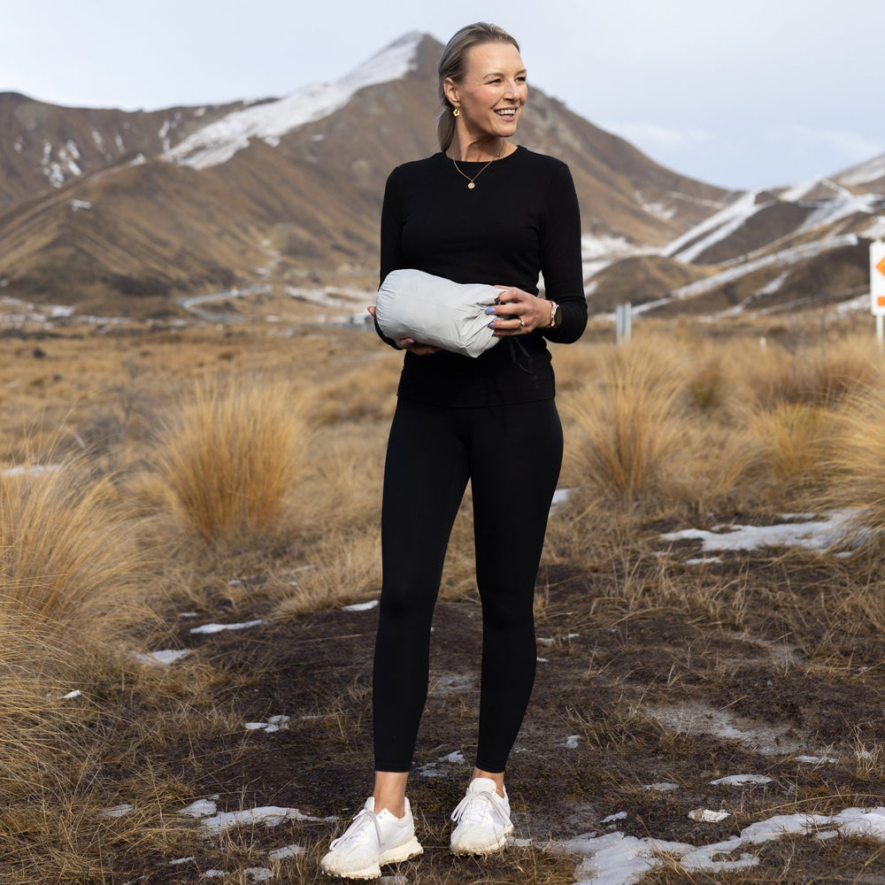 Mary-Claire packable down vest packed into its bag