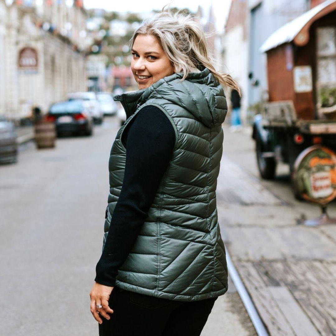 Mary-Claire Women's 90/10 Packable Down Vest - Moss - Moke Apparel