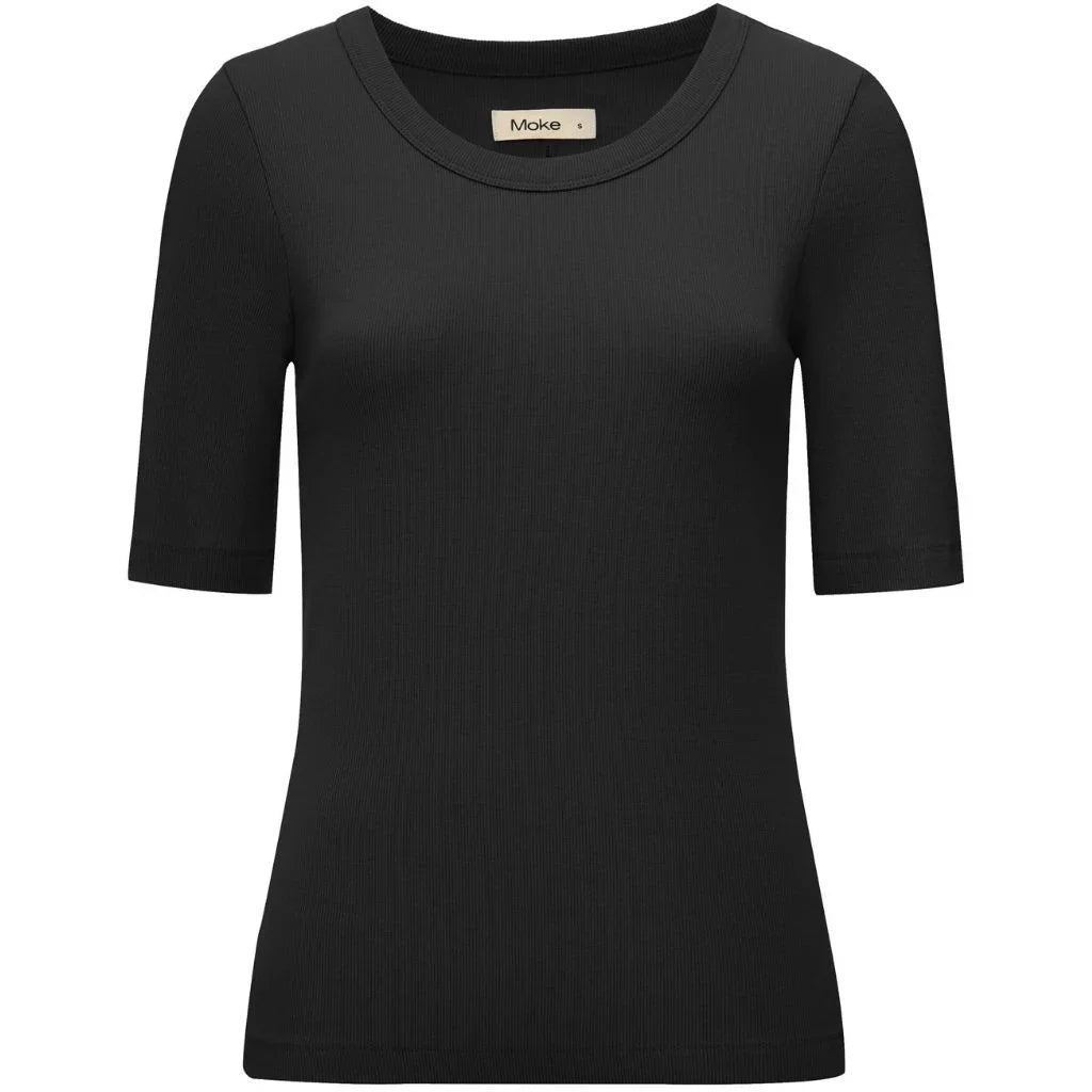 Mezz Women&#39;s Cotton Rib Knit T-Shirt | Black
