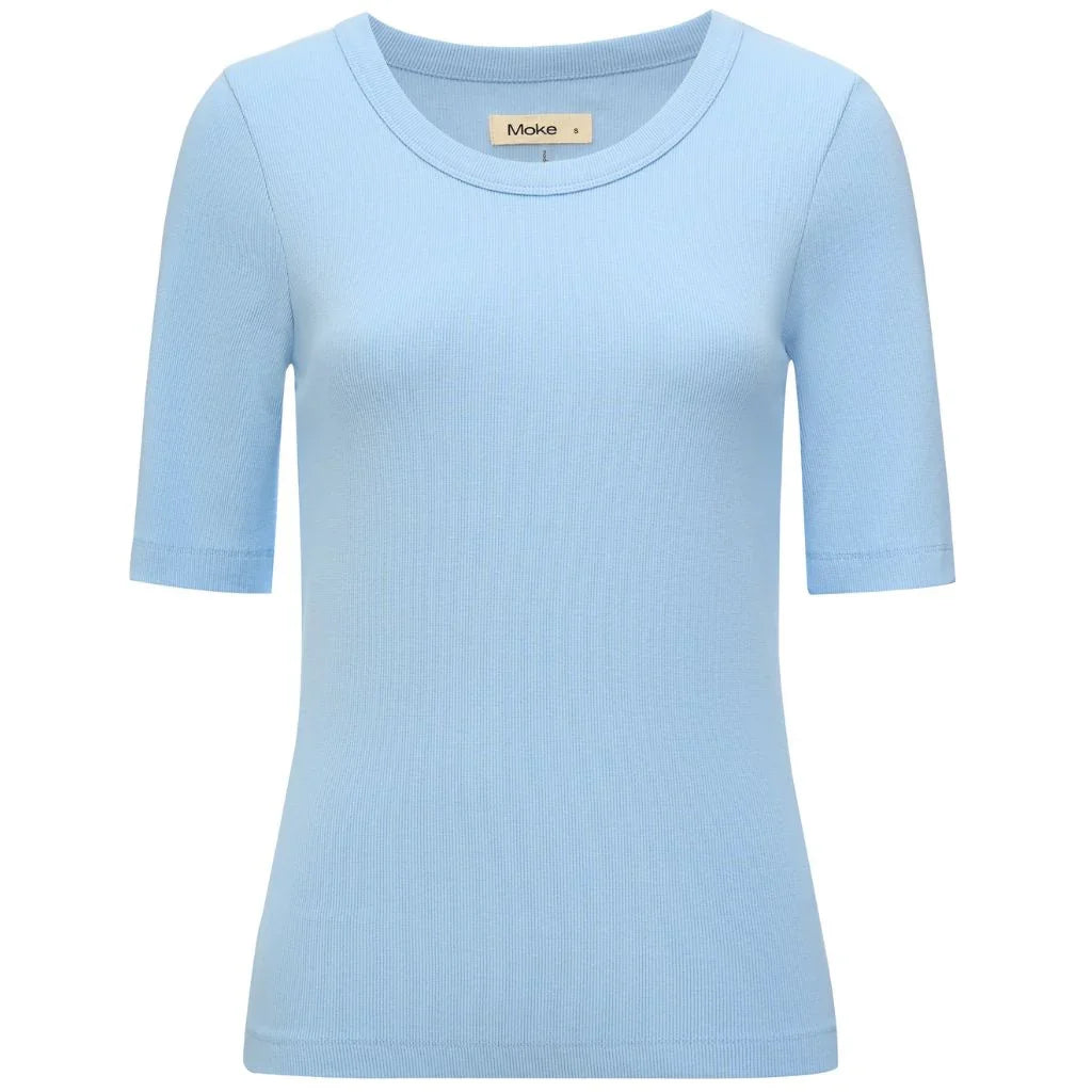 Mezz Women's Cotton Rib Knit T-Shirt | Ice Blue