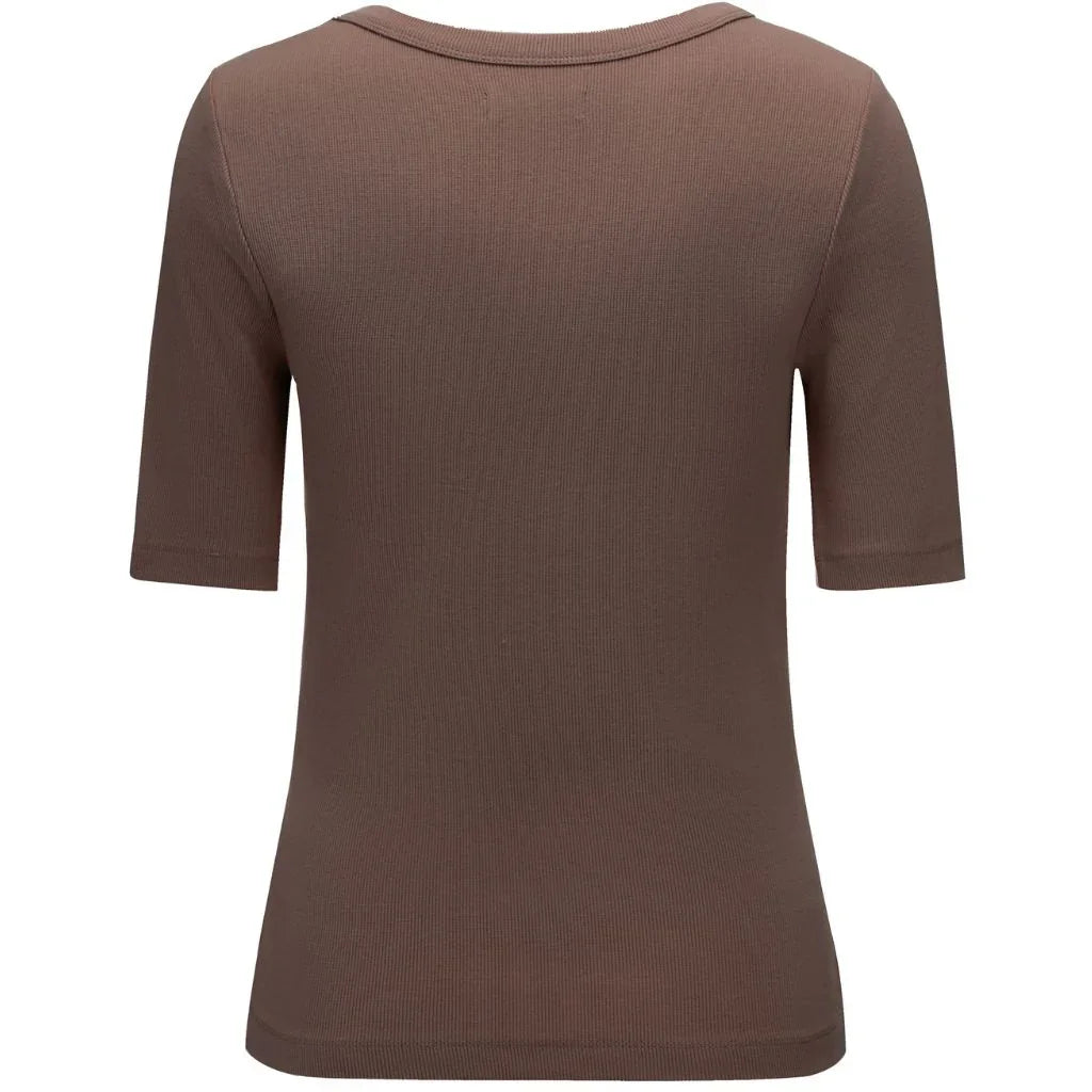 Mezz Women&#39;s Cotton Rib Knit T-Shirt | Cocoa
