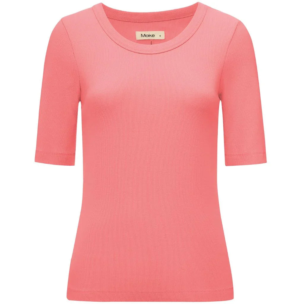 Mezz Women&#39;s Cotton Rib Knit T-Shirt | Sunset Coral