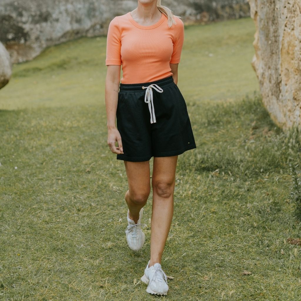 Mezz Women's Cotton Rib Knit T-Shirt | Sunset Coral