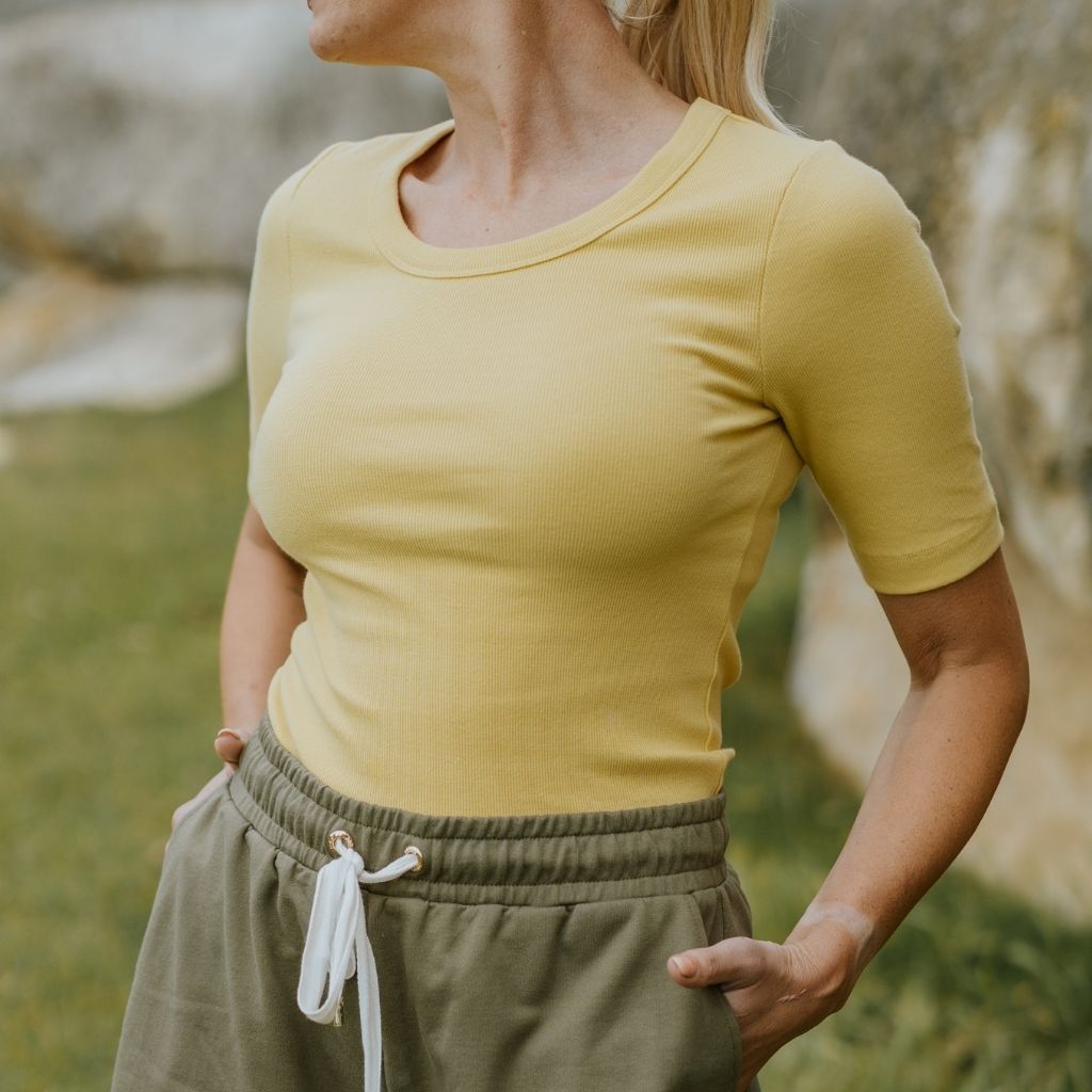 Mezz Women&#39;s Cotton Rib Knit T-Shirt | Lemongrass