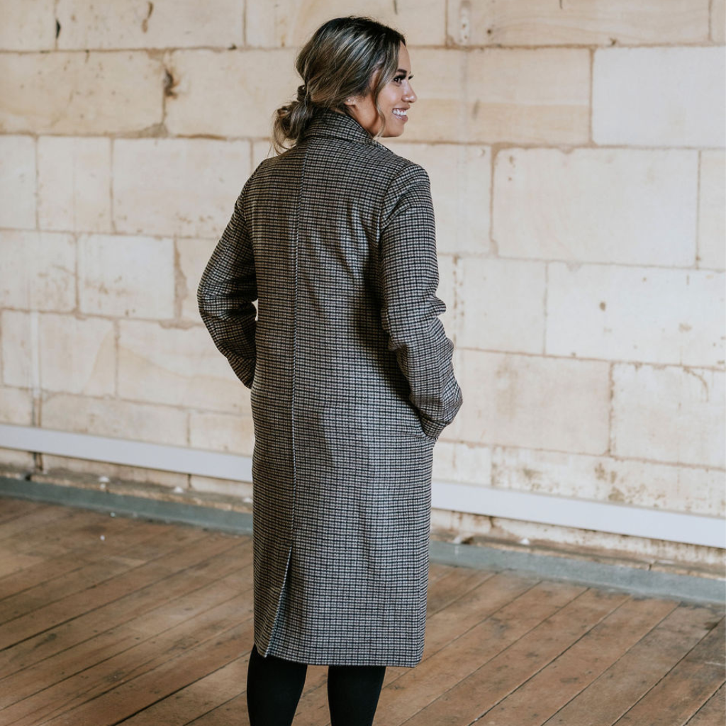 Rumour Women&#39;s Woolen Coat - Taupe Check