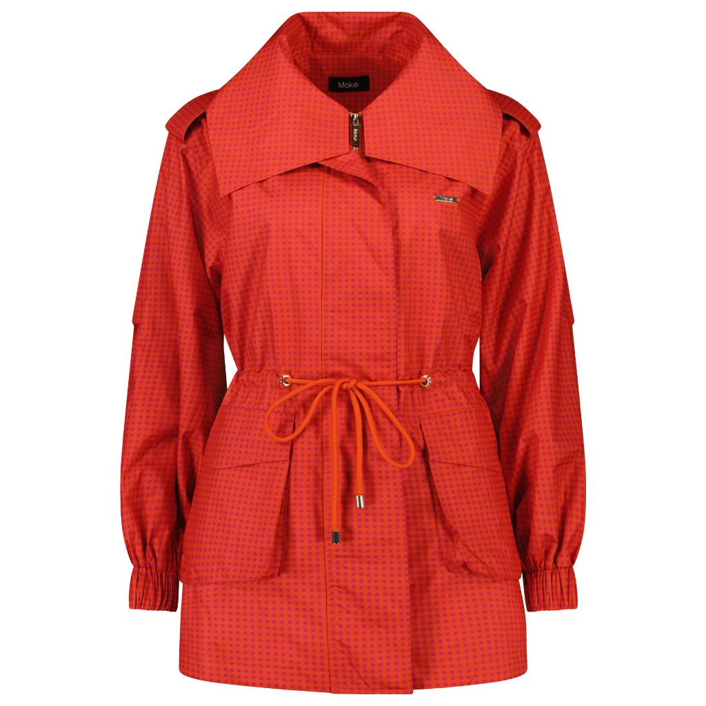 Marlow Women&#39;s Waterproof Rain Jacket - Blood Orange / Fuchsia Check
