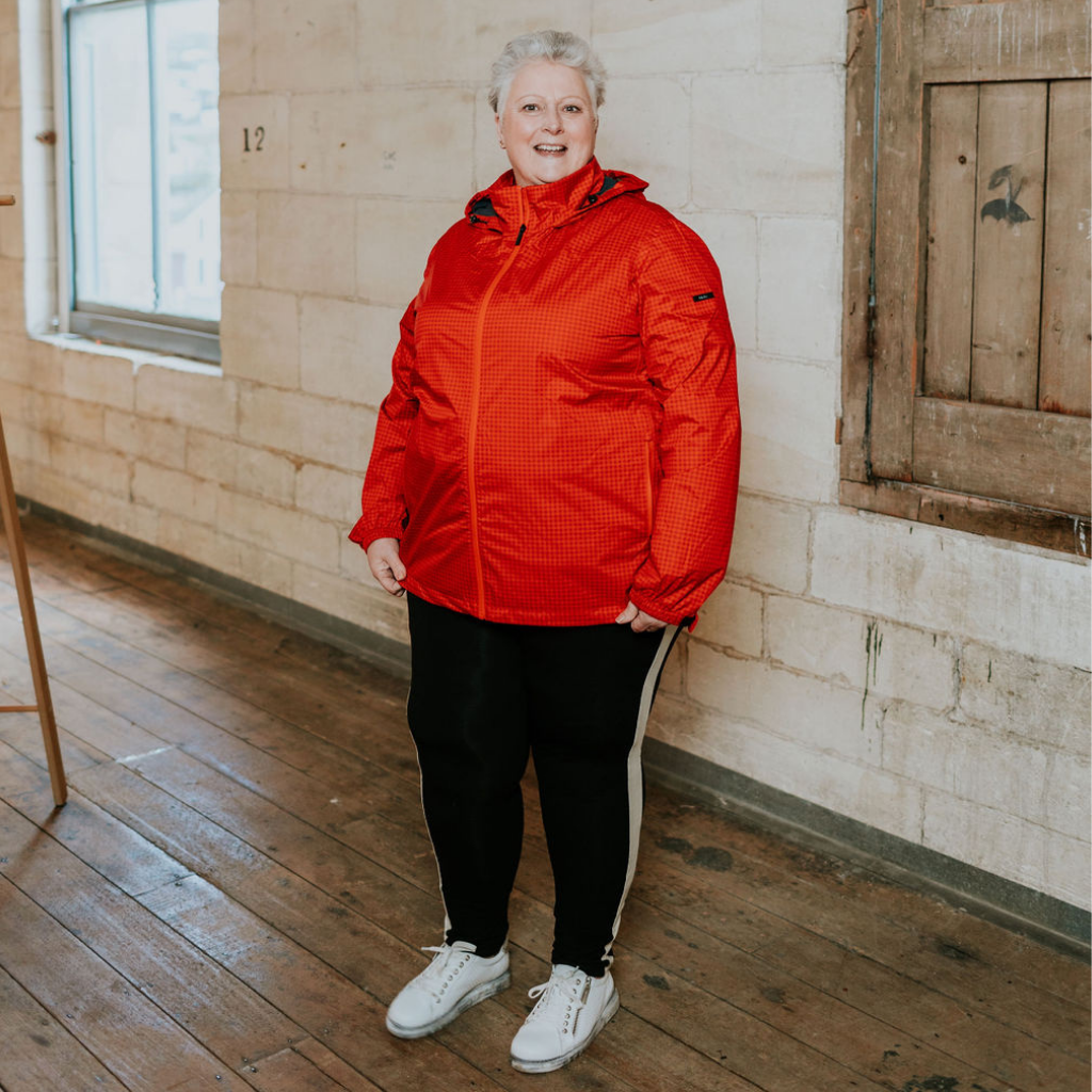 Alex Women&#39;s Waterproof Rain Jacket - Blood Orange / Fuchsia Check