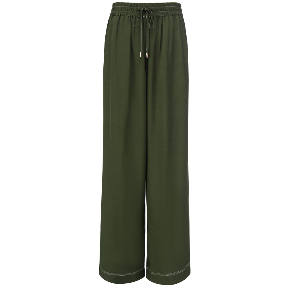 Green wide-leg pants on a white background