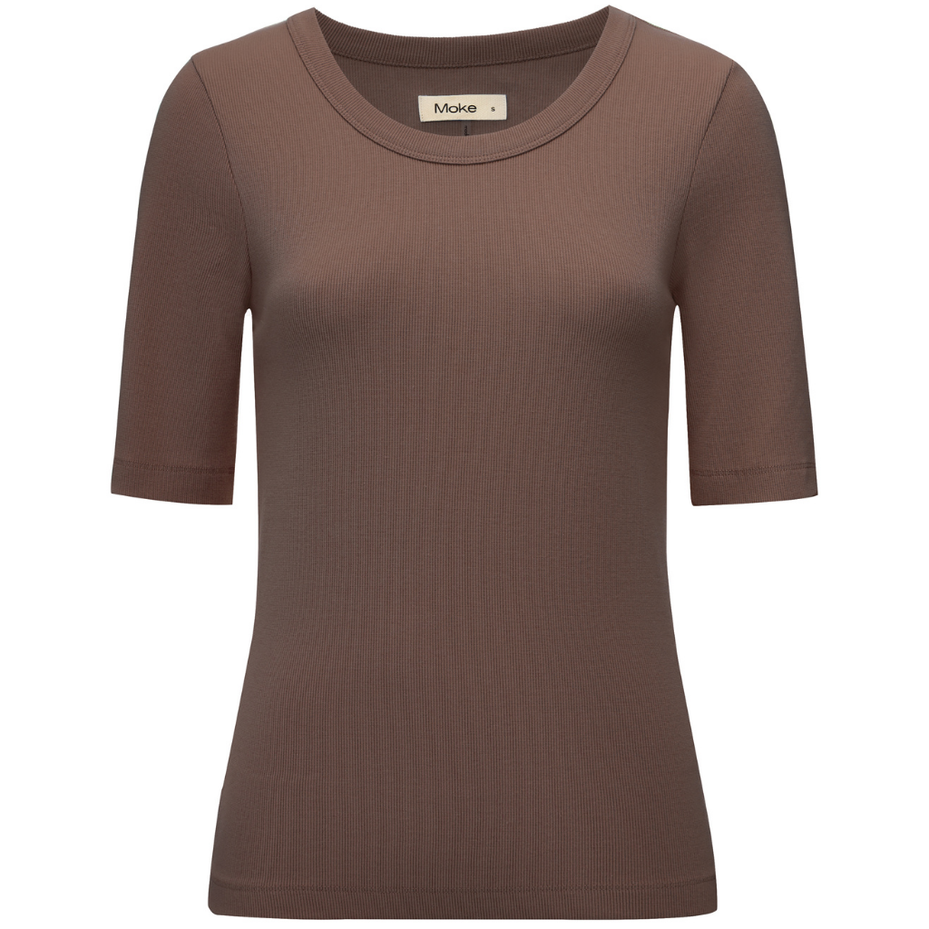 Mezz Women's Cotton Rib Knit T-Shirt | Cocoa