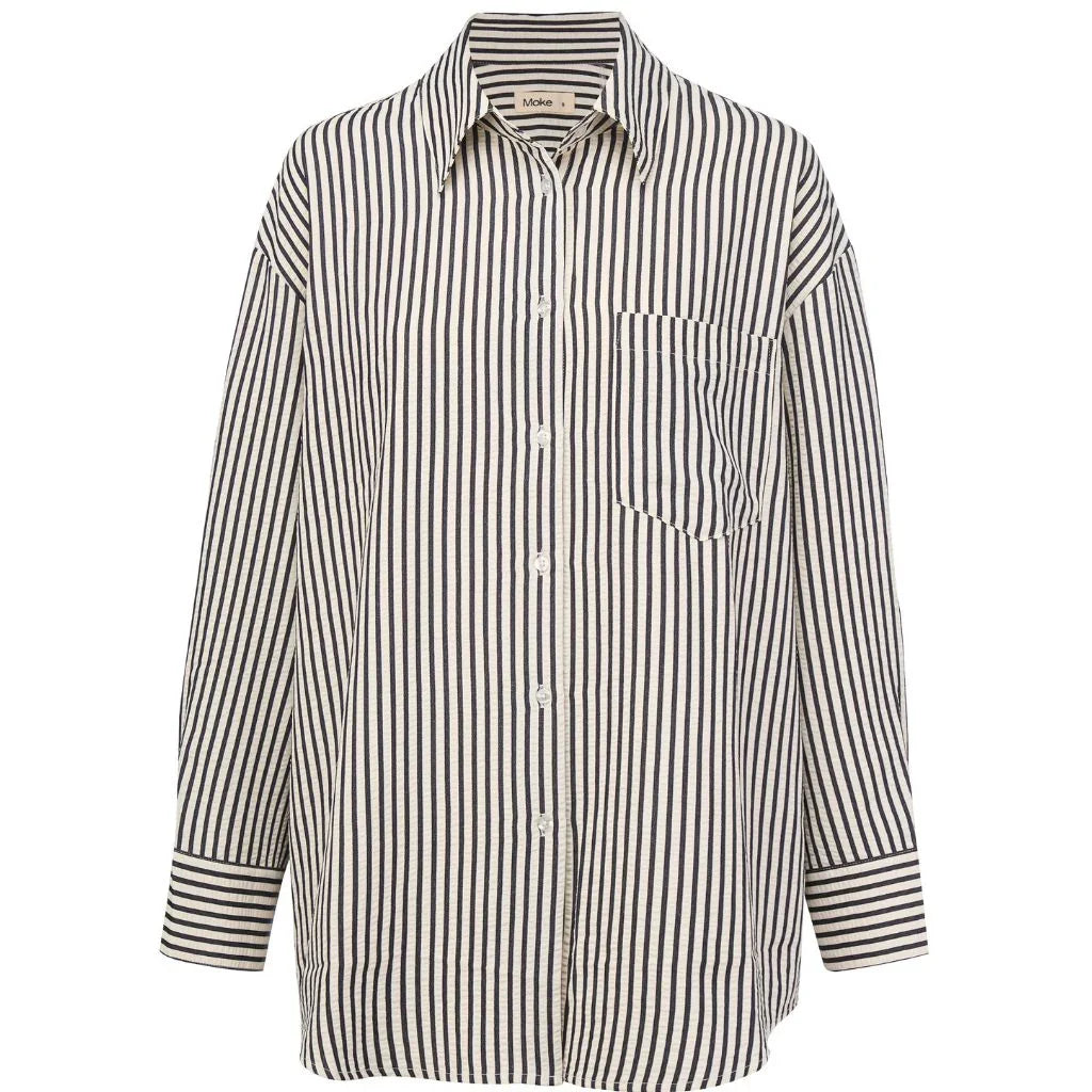 Sassy Women&#39;s Long Sleeve Striped Shirt | Navy Blue &amp; White