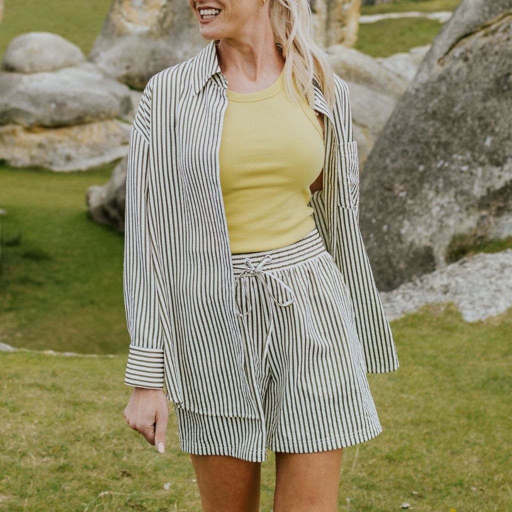 Sassy Women's Long Sleeve Striped Shirt | Bonsai Green & White
