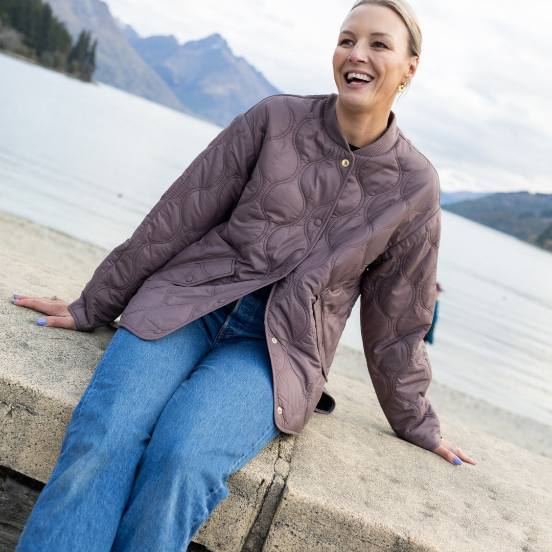 Talei Quilted Bomber Jacket - Cocoa Powder
