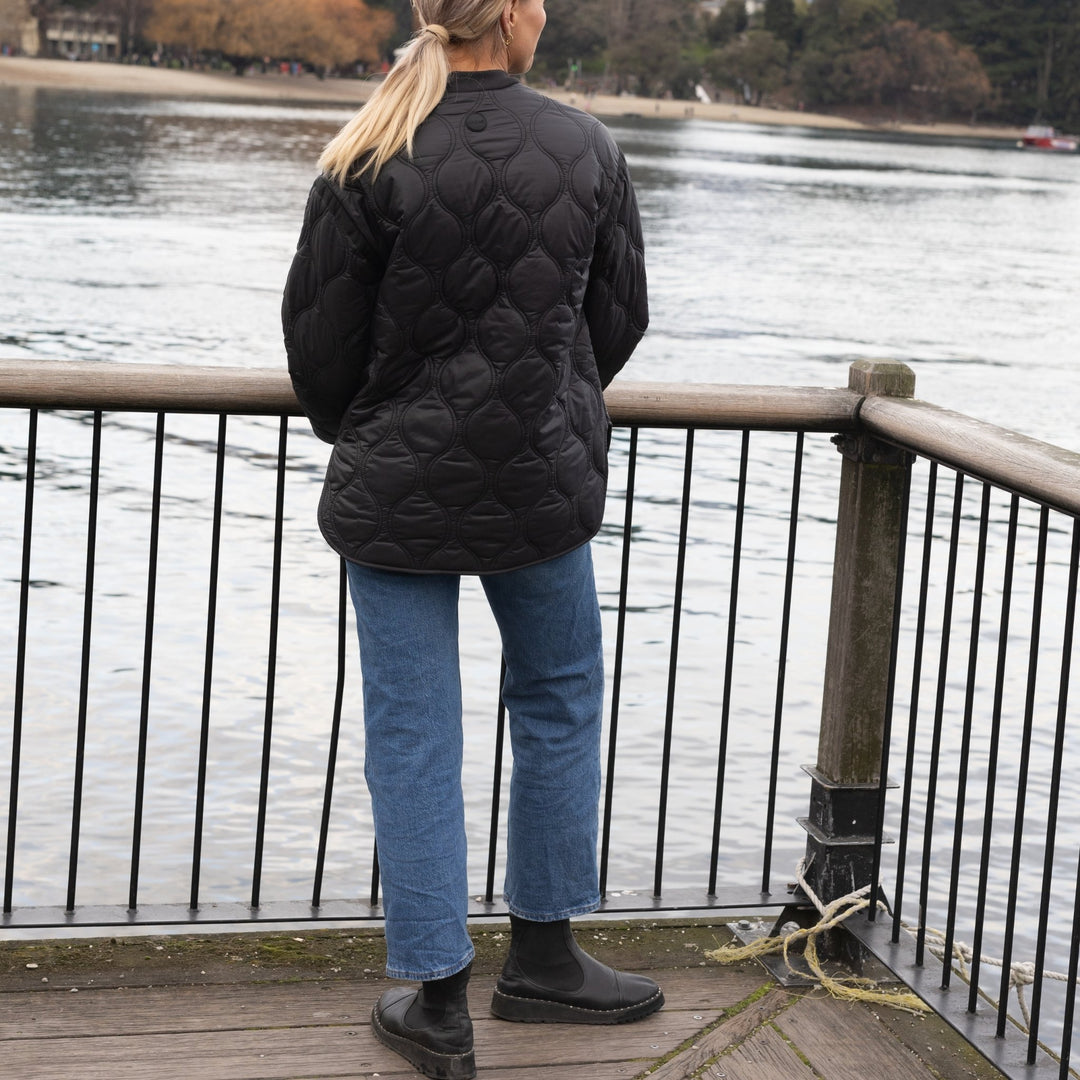 Talei Quilted Bomber Jacket  - Black