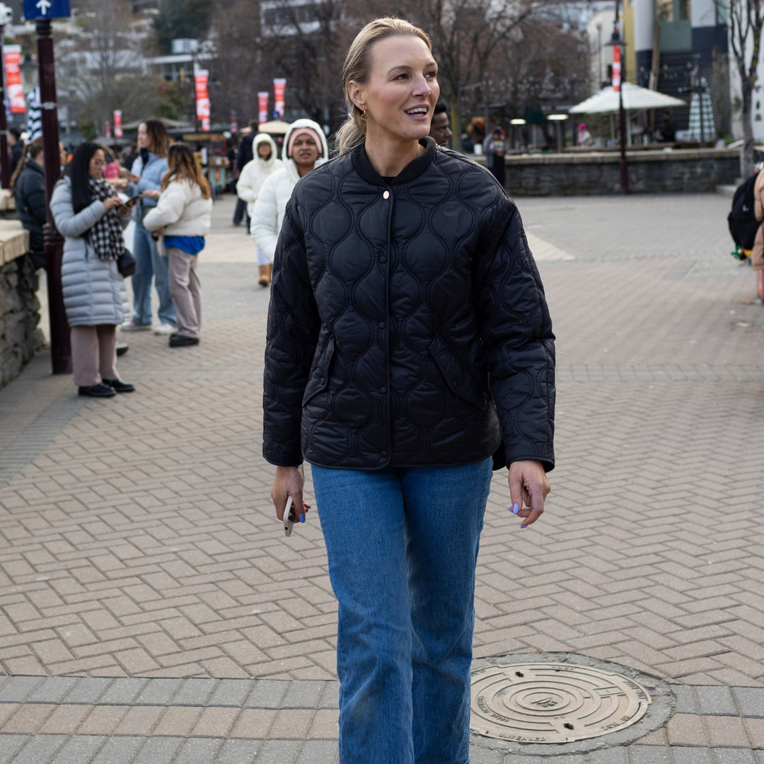 Talei Quilted Bomber Jacket  - Black