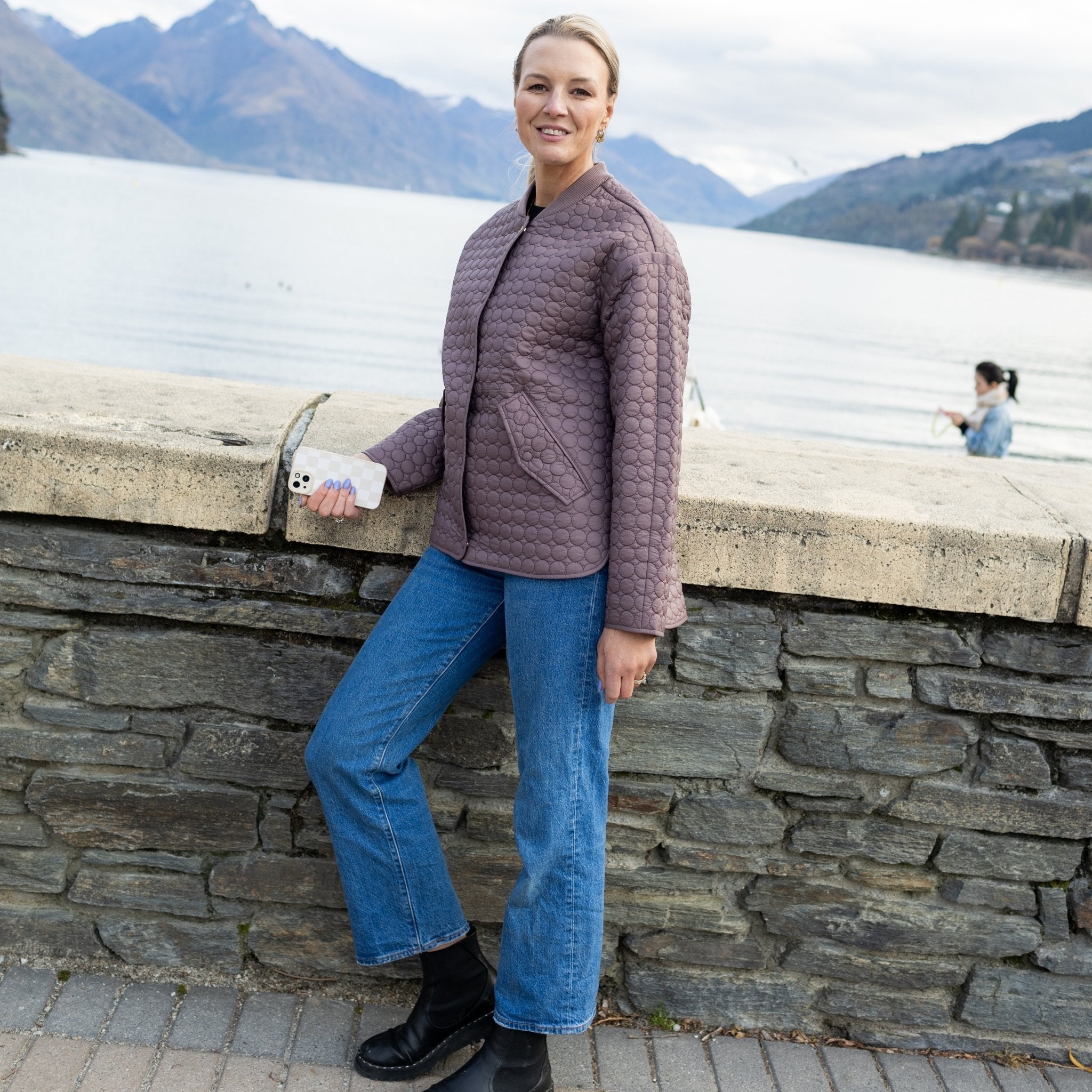 Tilly quilted bomber jacket in Cocoa Powder