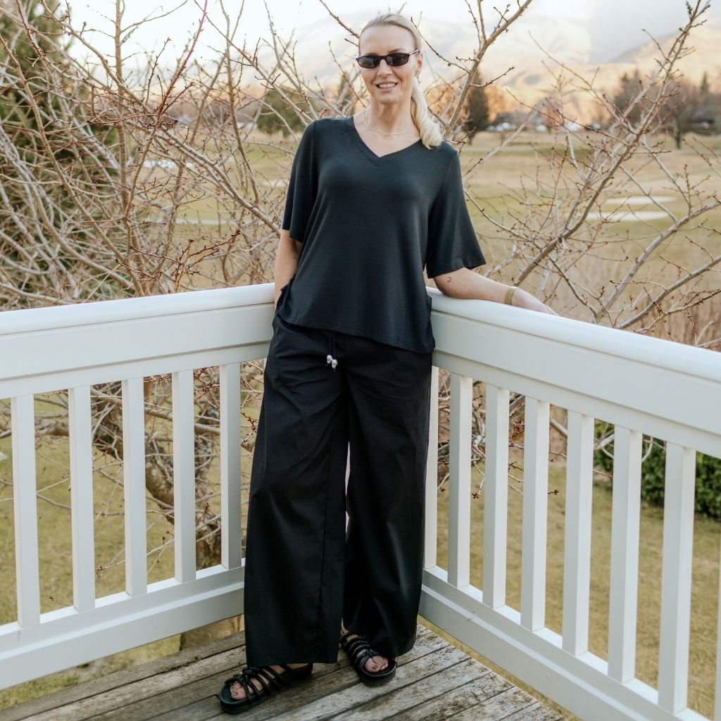 Zoe V-Neck Women's Modal Tee  |  Black