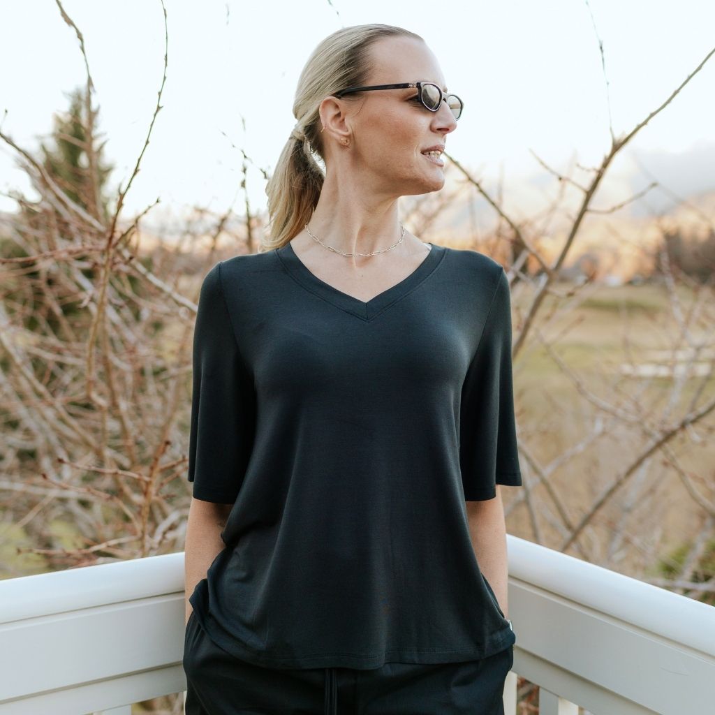 Zoe V-Neck Women's Modal Tee  |  Black