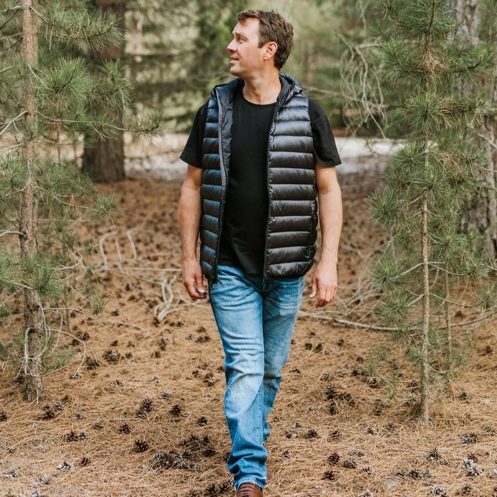 C.J Men's 90/10 Packable Down Vest | Slate | Black - Moke Apparel