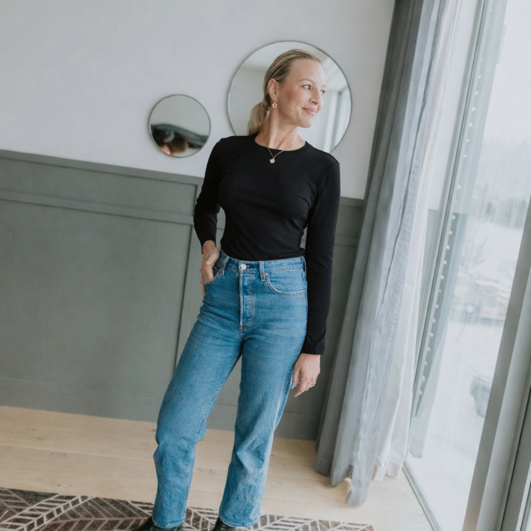 Lina ribbed long sleeve top in black