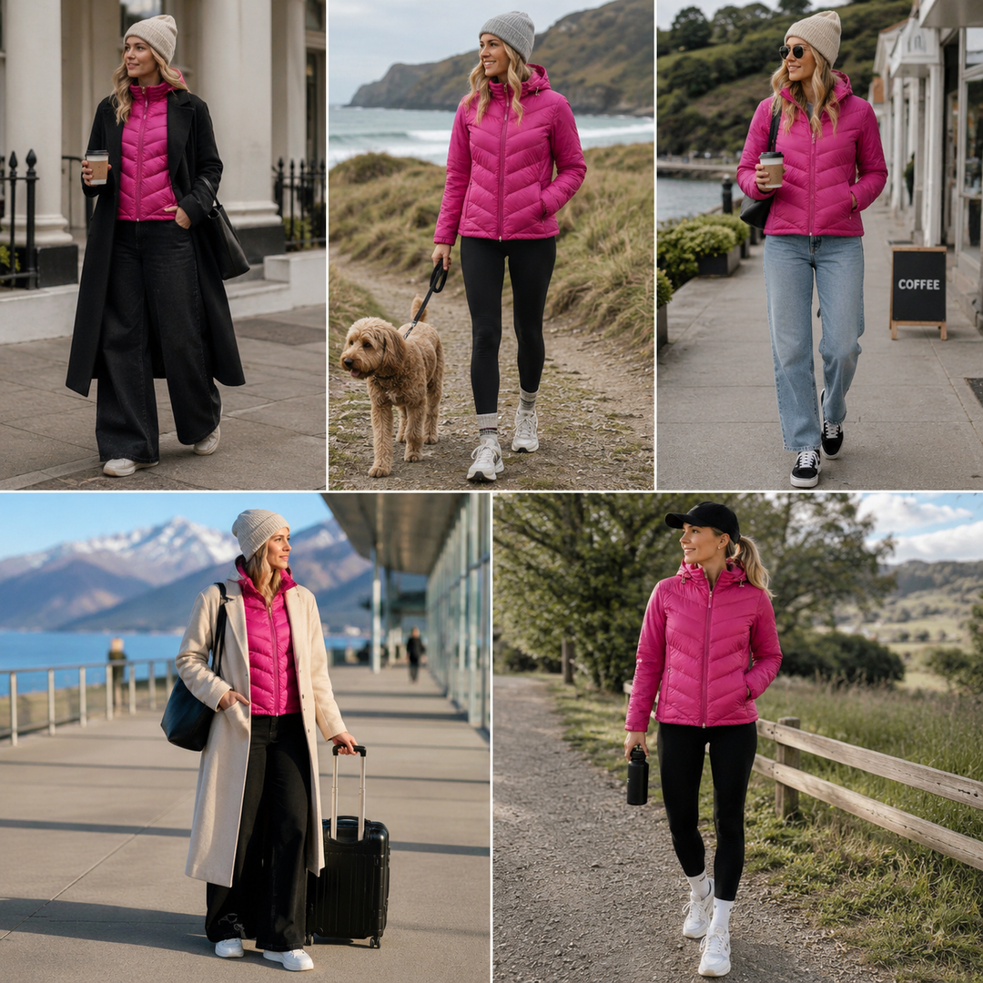 Olive 90/10 Packable Down Puffer Jacket - Rose Violet