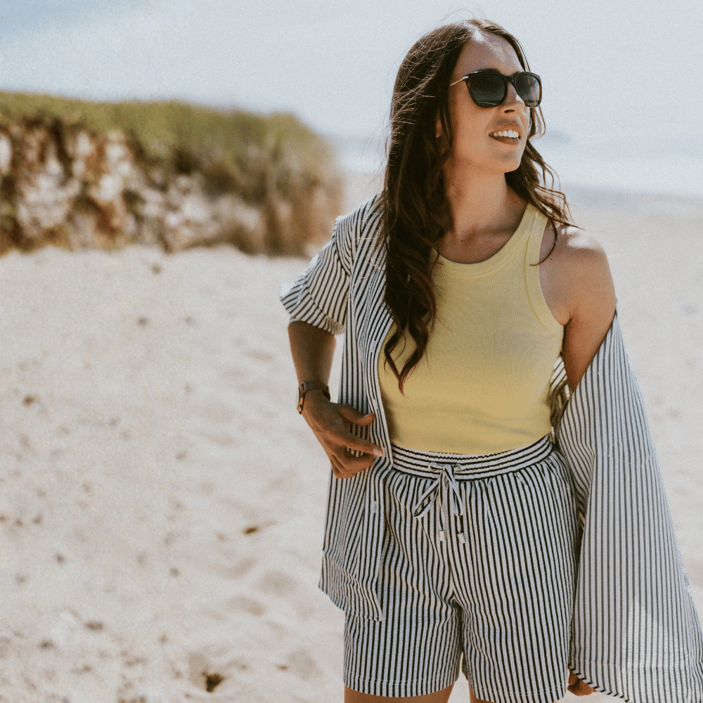 Hana Women's Stripe Boxer Shorts | Navy Blue & White