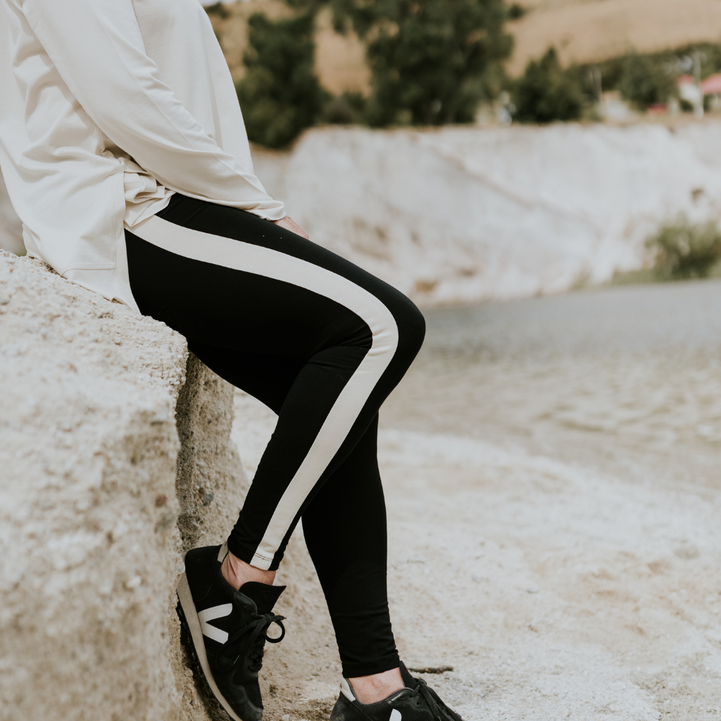 Max Women's Legging Pants - Black/Oyster Stripe - Moke Apparel