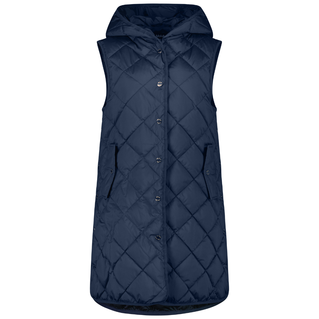 Mae Women&#39;s Quilted Long Vest - Midnight Blue