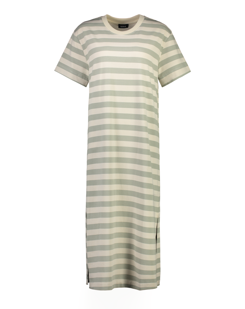 Sally Women's Cotton T-shirt Dress - Oyster/Sage Stripe - Moke Apparel